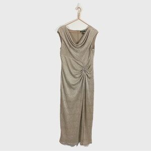 Lauren Ralph Lauren Evening 16 Champagne Gold Gathered Waist Maxi‎ Gown Dress